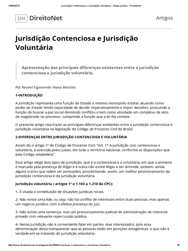 Diferenças entre Jurisdição Contenciosa e Voluntária | PDF | Jurisdição ...