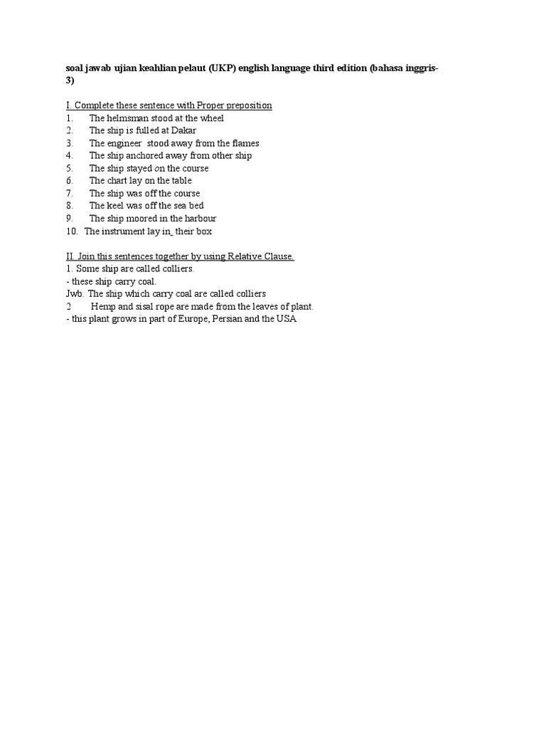 Soal Jawab Ujian Keahlian Pelaut Ships Water Transport