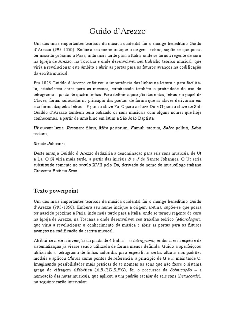 Guido d'Arezzo Musicologia Composições Musicais