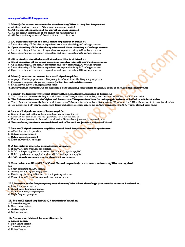 Edc Questions and Answers PDF Amplifier Bipolar Junction Transistor