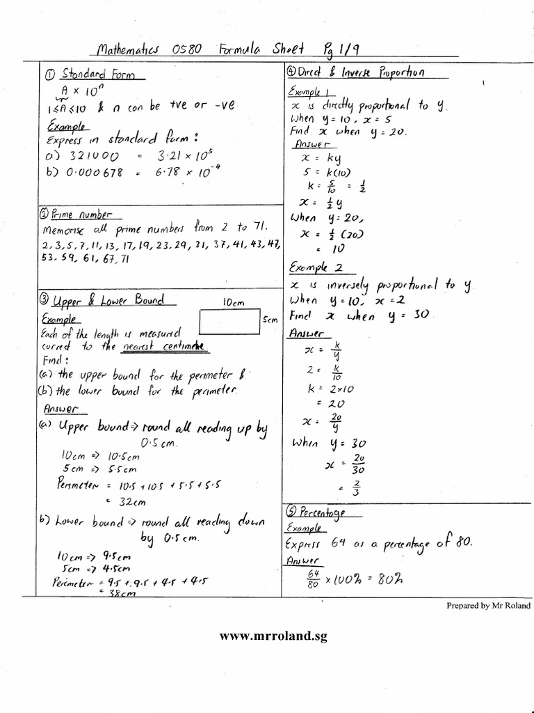 a〜o Mathematics 4024 Formula Sheet | PDF