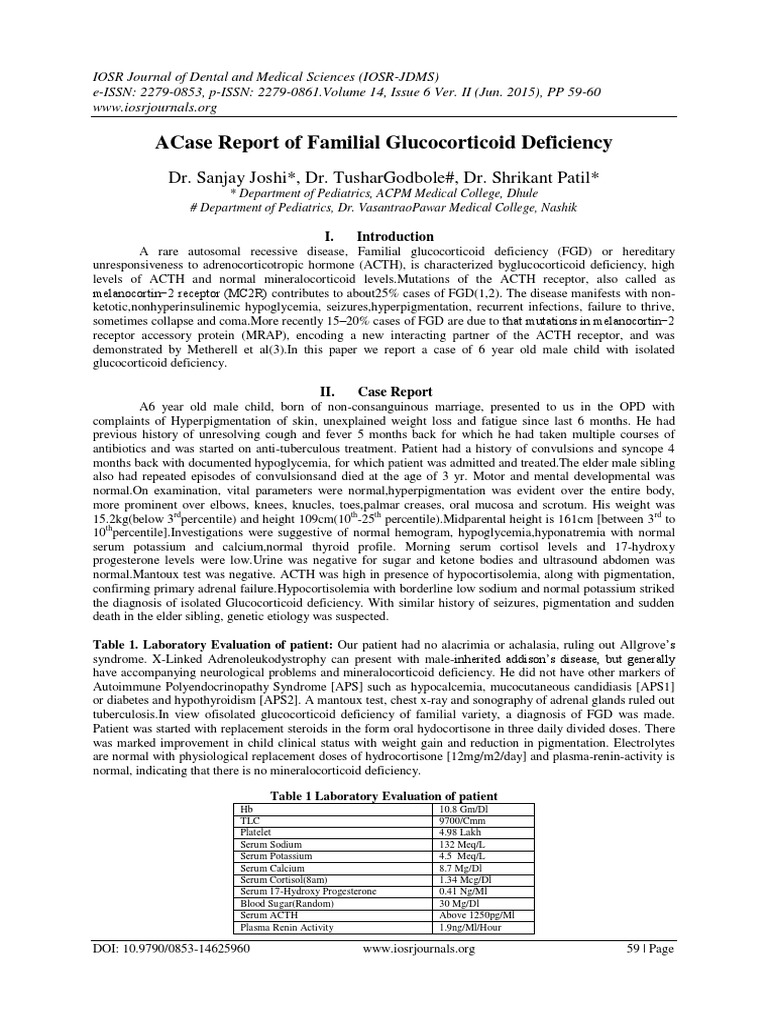 ACase Report of Familial Glucocorticoid Deficiency | PDF | Adrenal ...