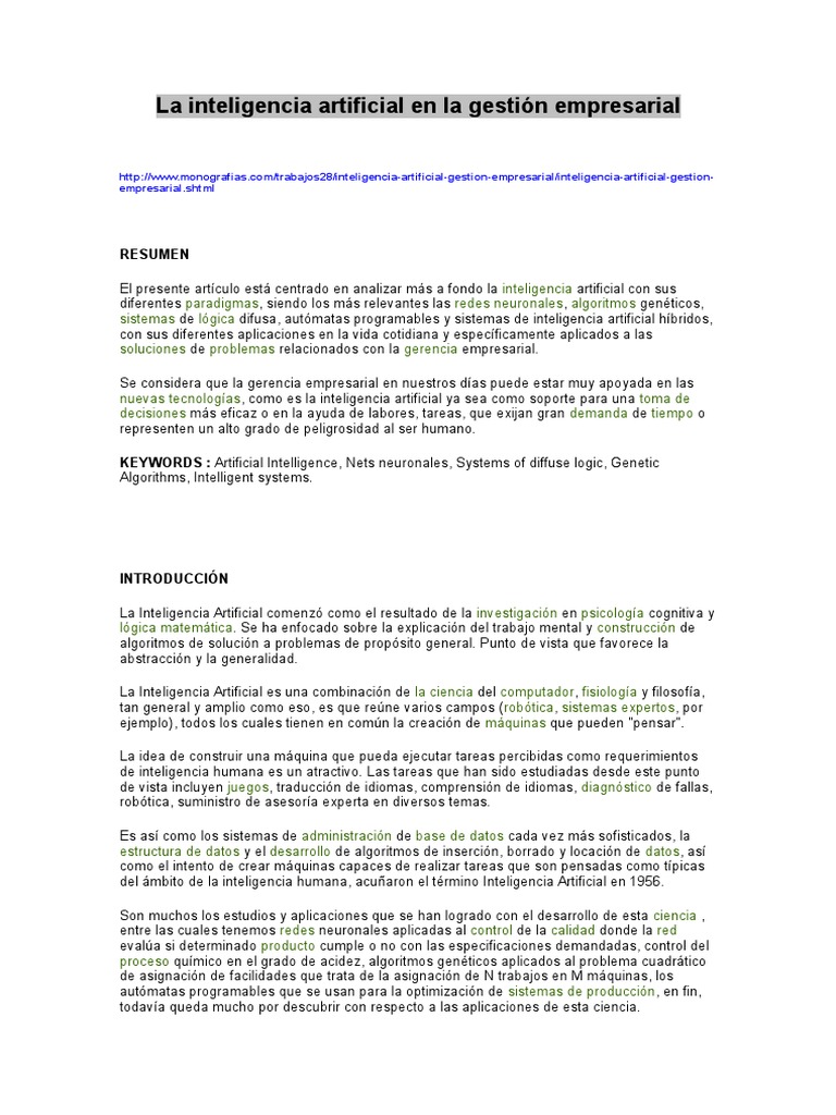 Inteligencia Artificial en la Gestión Empresarial | PDF | Inteligencia ...