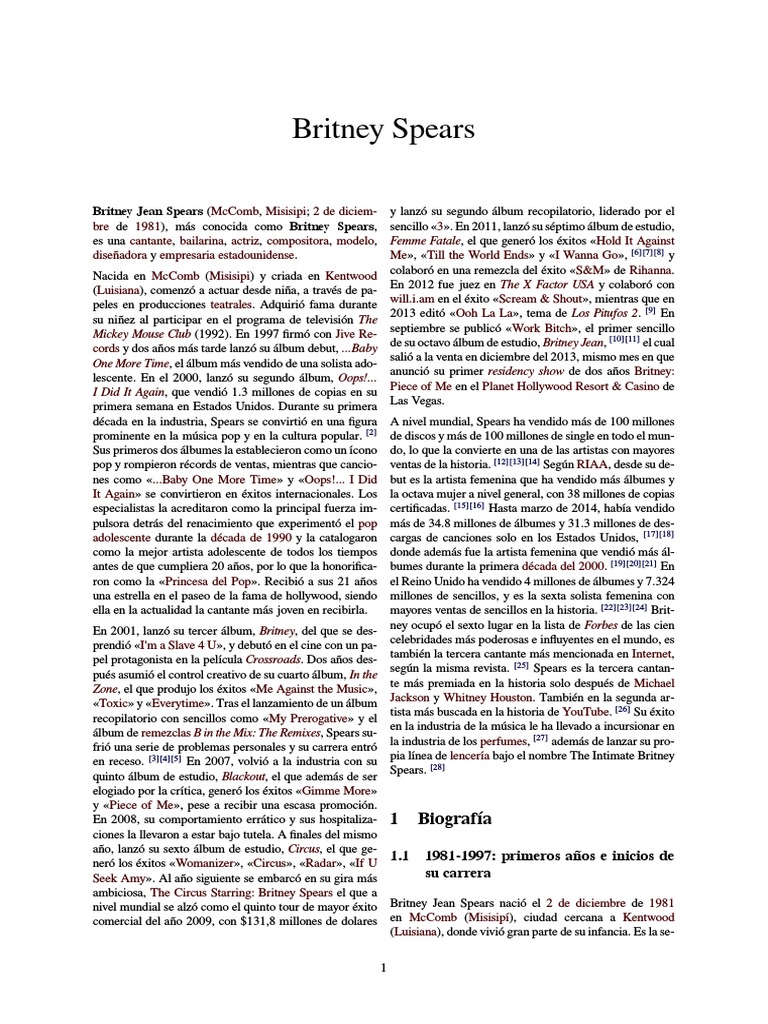 Biografía de Britney Spears | PDF | Britney Spears | Cultura popular y  estudios de los medios de comunicación, image size:768x1024