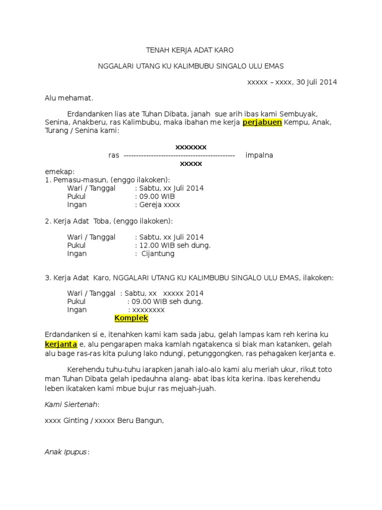 62+ Contoh Undangan Adat Karo Terbaru