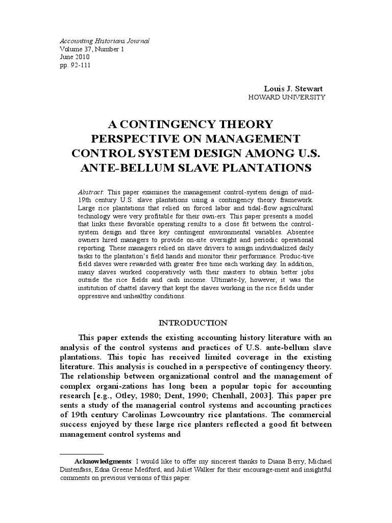 Accounting Historians Journal examines management control systems of