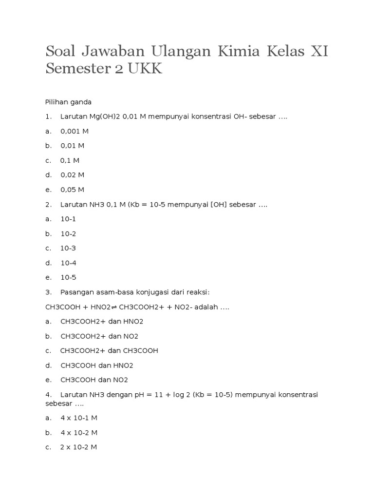 Soal Jawaban Ulangan Kimia,Fisika Dan Sejarah Kelas XI