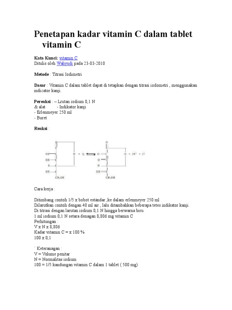 Penetapan Kadar Vitamin C Dalam Tablet Vitamin C Doc
