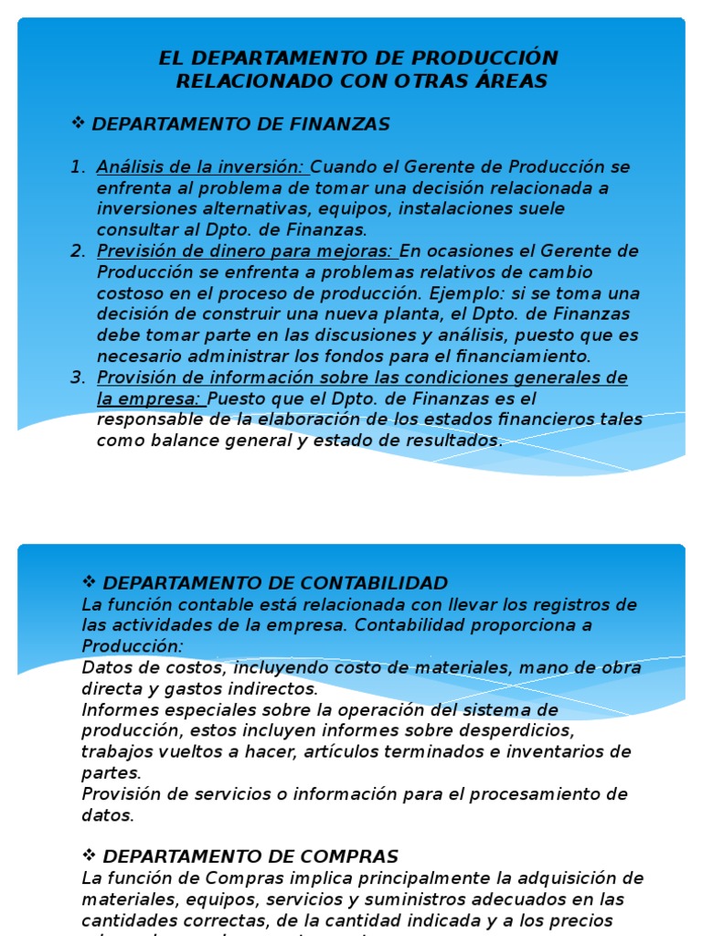 relacion del departamento de producción con otras areas