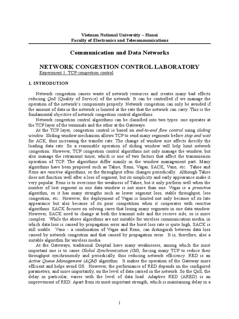TCP Congestion Control in E | PDF | Network Congestion | Transmission ...