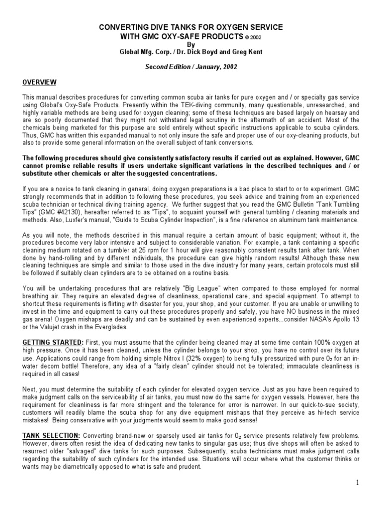 Converting Dive Tanks For Oxygen Service PDF Scuba Diving Rust