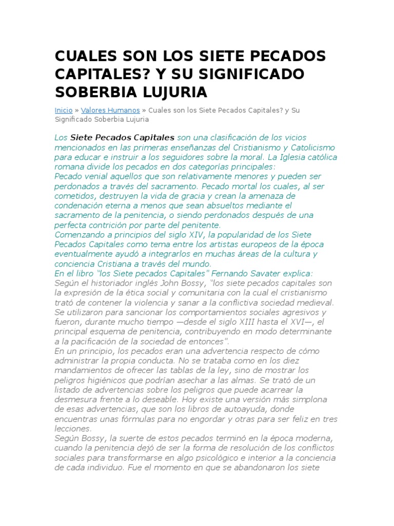 Significado de los Siete Pecados Capitales | PDF | Siete pecados ...