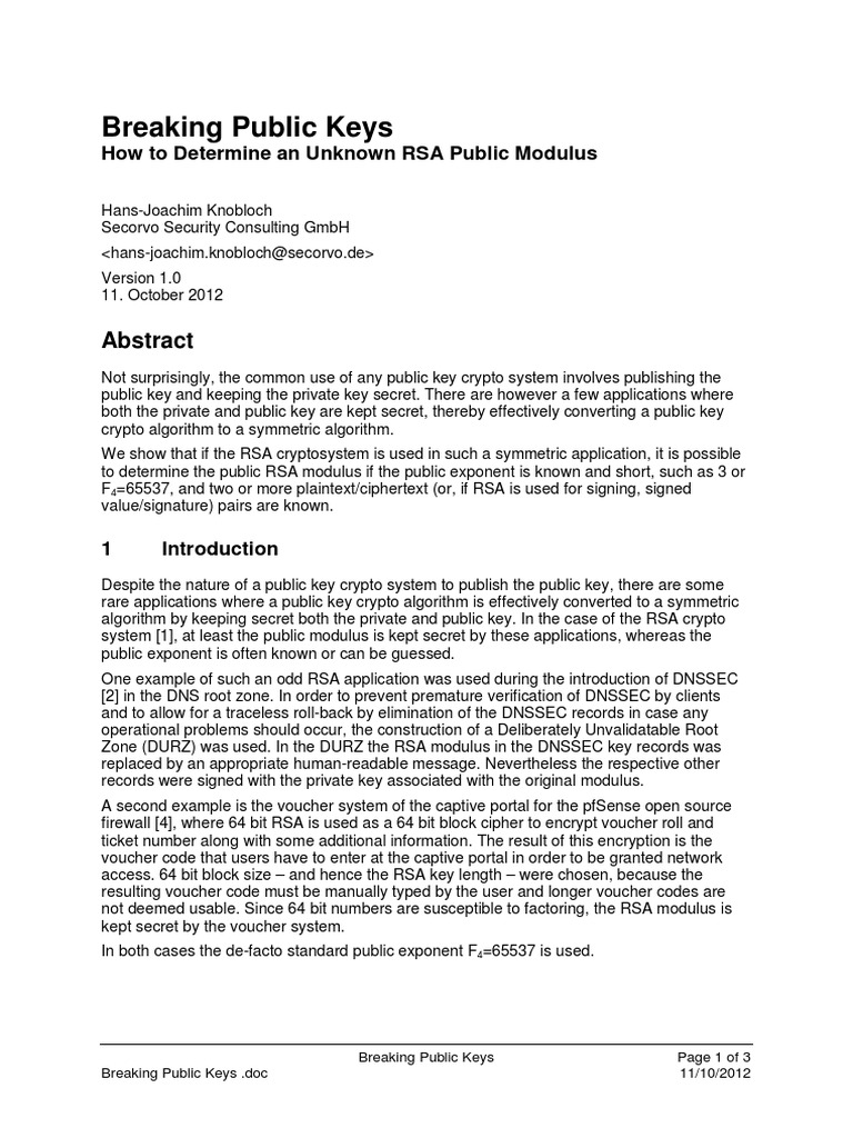 Breaking RSA Public Keys Explained | PDF