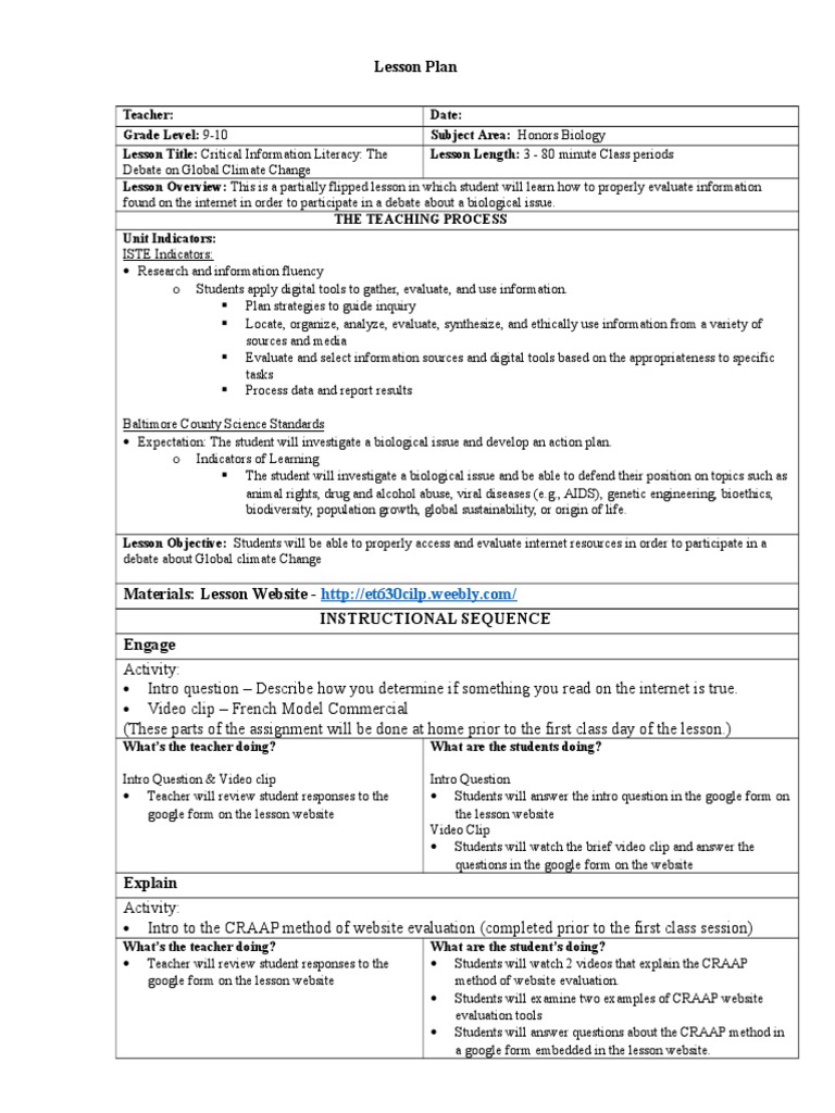 climate change debate lesson plan | Information Literacy | Lesson Plan