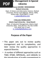 NORTHUMBRIA PRESENTATION Quality Management in Special Libraries