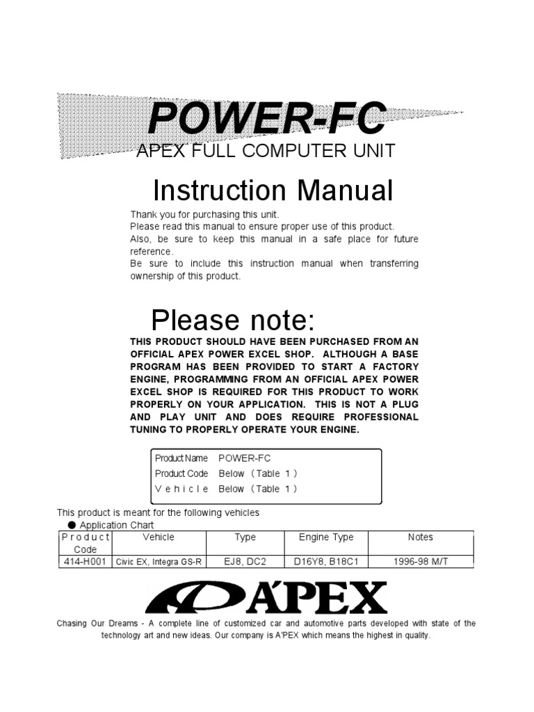 Apexi Powerfc Instruction Manual Throttle Fuel Injection