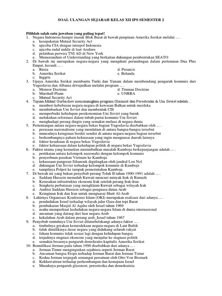 Soal Uas Sejarah Kelas Xii Semester 2