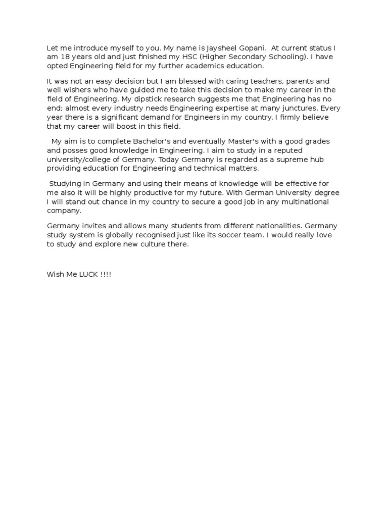 Germany visa letter proposal | Germany | University