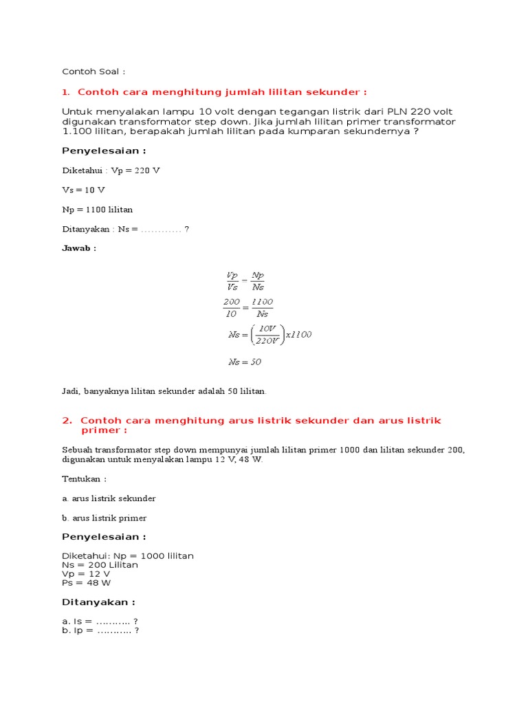 Contoh Soal Trafo