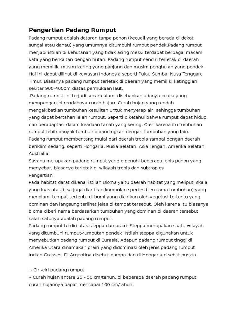 Pengertian dan Ciri Padang Rumput | PDF