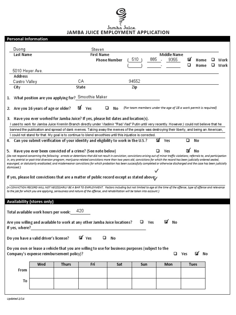 2014 Jamba Application | PDF | Public Law | Common Law