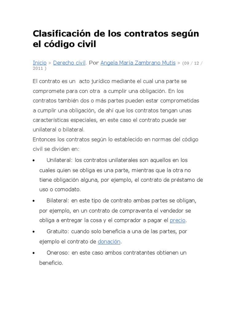 Clasificación de Los Contratos Según El