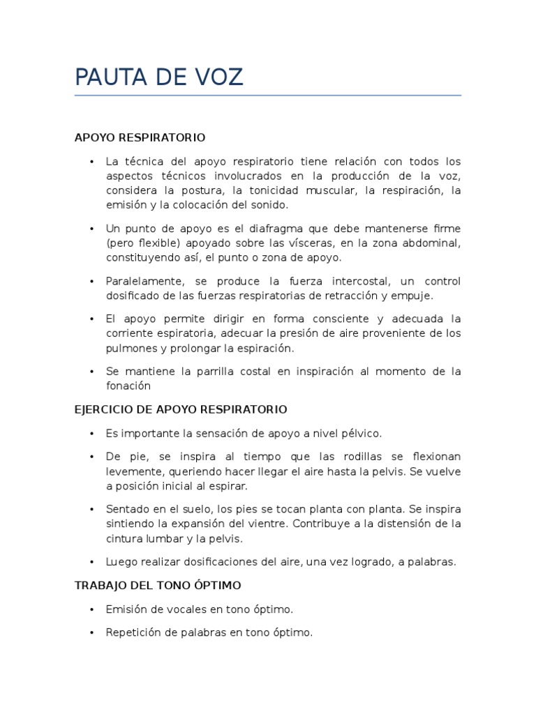 Ejercicios de Voz Disfonía Hiperfuncional | PDF | Vocal | Sistema ...