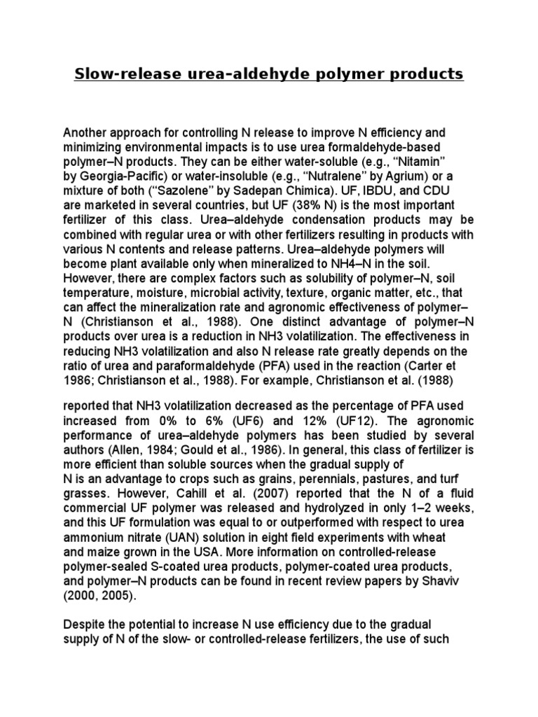 Urea Aldehyde PDF Urea Fertilizer