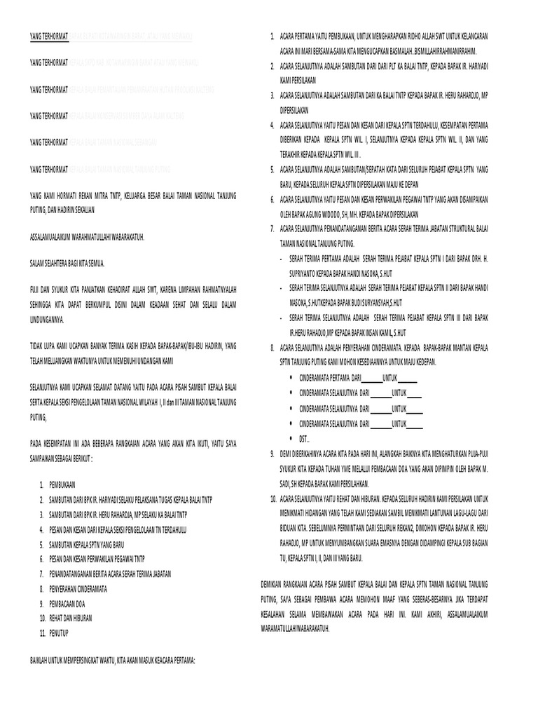 Susunan Acara Pisah Sambut 2014