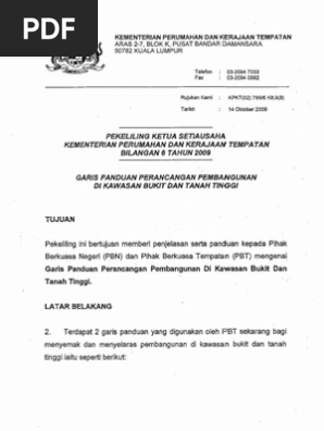 Kpkt Pekeliling Bil6 Tahun 2009 Garis Panduan Perancangan Pembangunan Bukit Tanah Tinggi Pdf