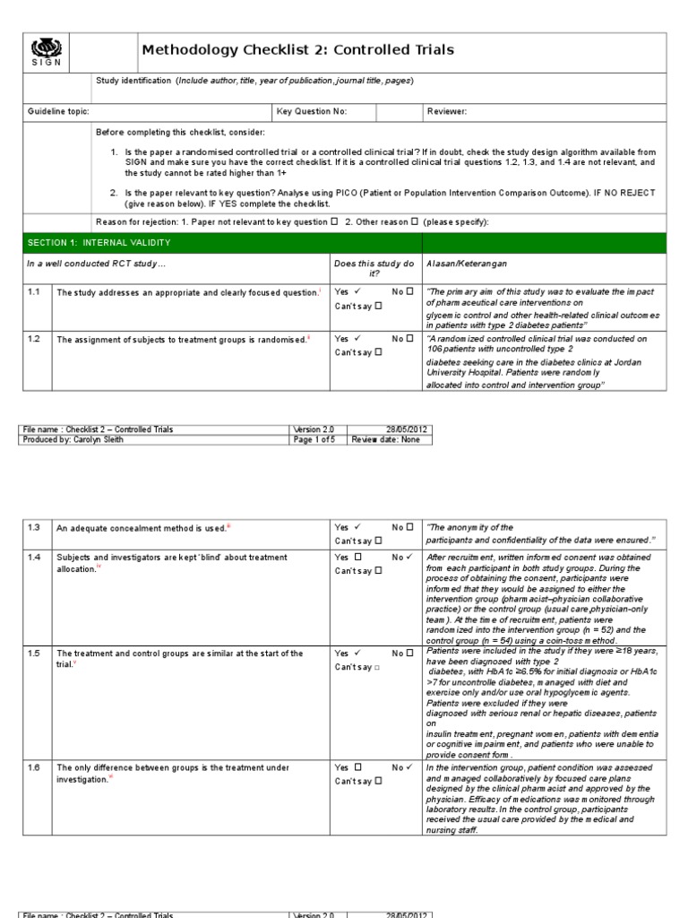 Checklist For Controlled Trials-1 | PDF | Randomized Controlled Trial ...
