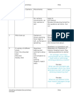 Shooting Schedule - Documentary Miss Shutze