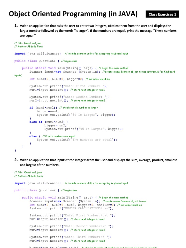 Object Oriented Programming Exercises 1 | PDF | Java (Programming ...