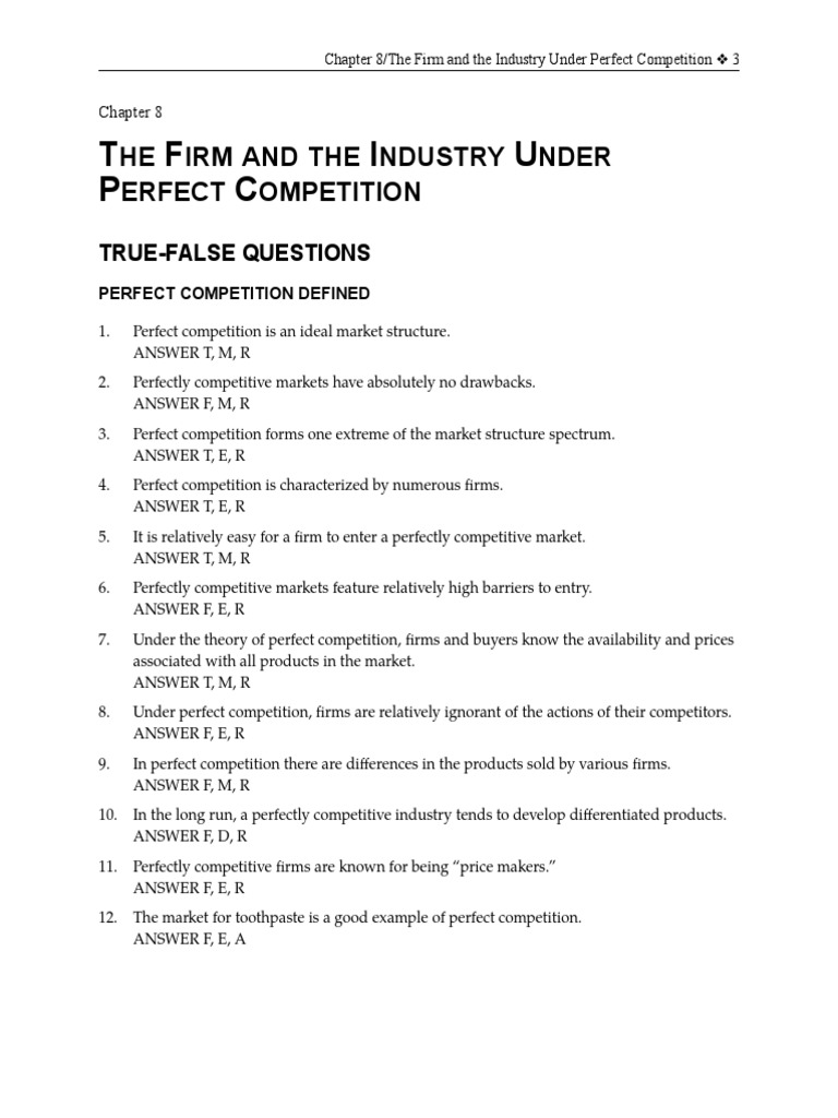 True-False Perfect CompetitionTrue-false Perfect Competition | PDF ...