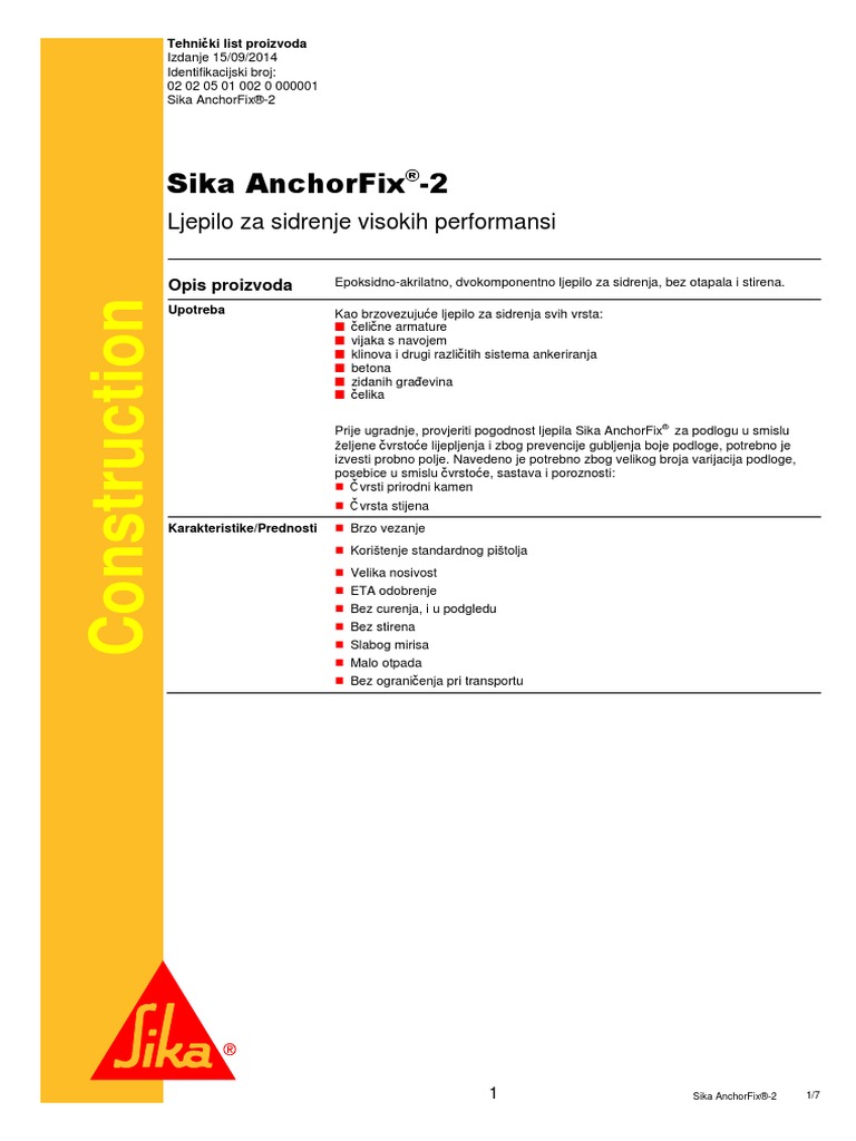 Sika AnchorFix-2: High-Performance Anchoring Adhesive | PDF | Home & Garden
