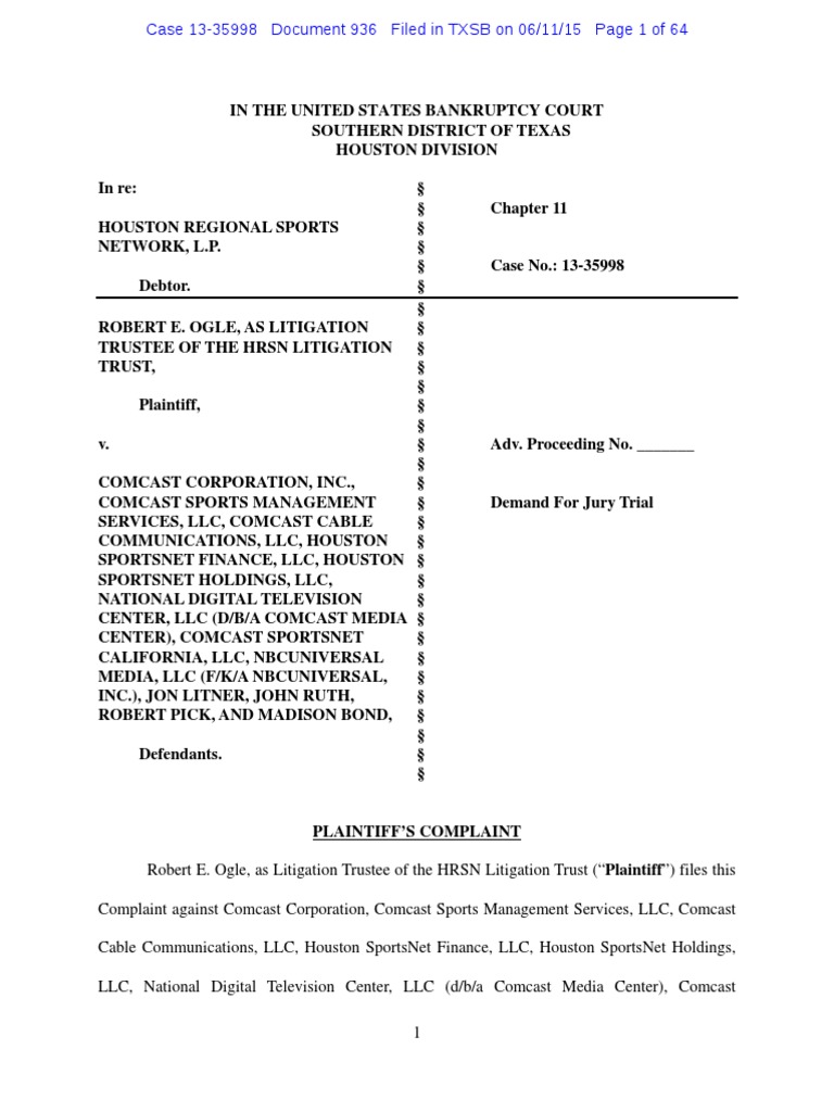 Comcast Lawsuit PDF Comcast Bankruptcy