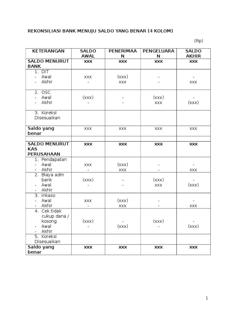 Rekonsiliasi Bank 4 Kolom &amp; 8 Kolom