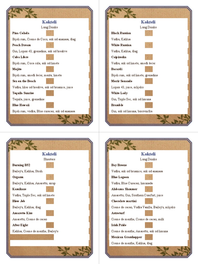 Cocktails Menu PDF 