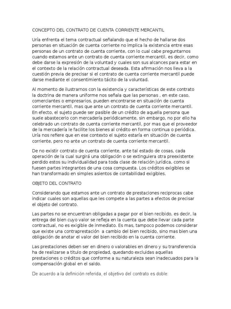 Contrato de Cuenta Corriente Mercantil PDF Contabilidad Pagos