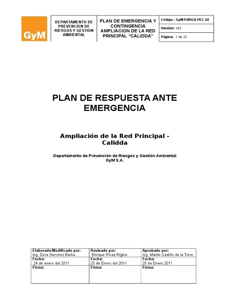 Plan de Emergencia Red Principal Calidda | PDF | Primeros auxilios ...