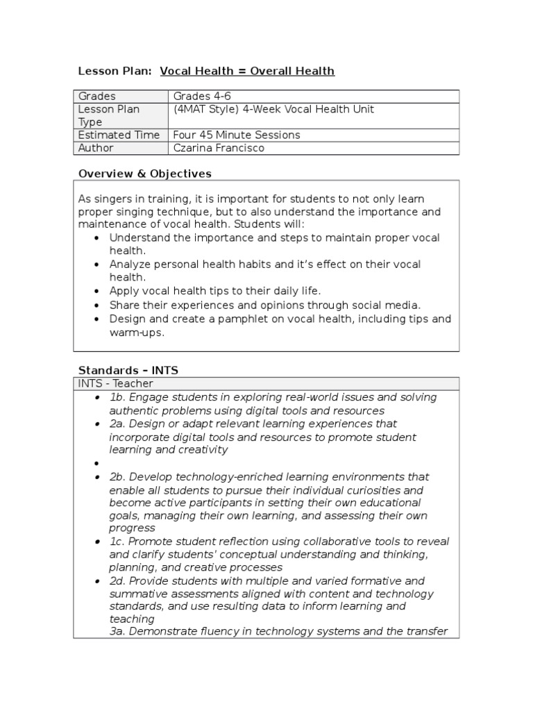 Vocal Health Lessons for Young Singers | PDF | Lesson Plan | Twitter