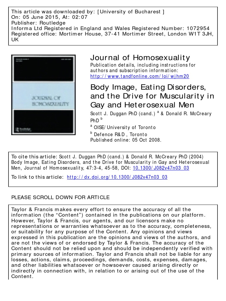 Body Image, Eating Disorders, and The Drive For Muscularity in Gay and ...