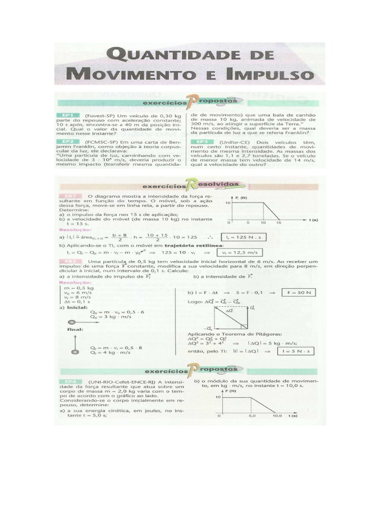 Exercício de Quantidade de Movimento e Impulso | PDF