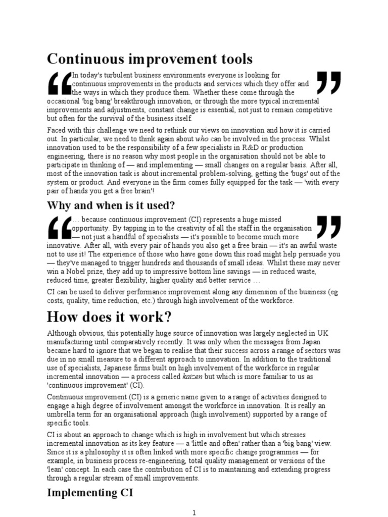 Continuous Improvement Tools Overview | PDF | Causality | Innovation