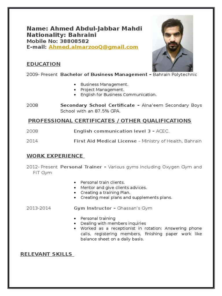 Bahraini CV of Ahmed Abdul-Jabbar | PDF | Career & Growth | Business