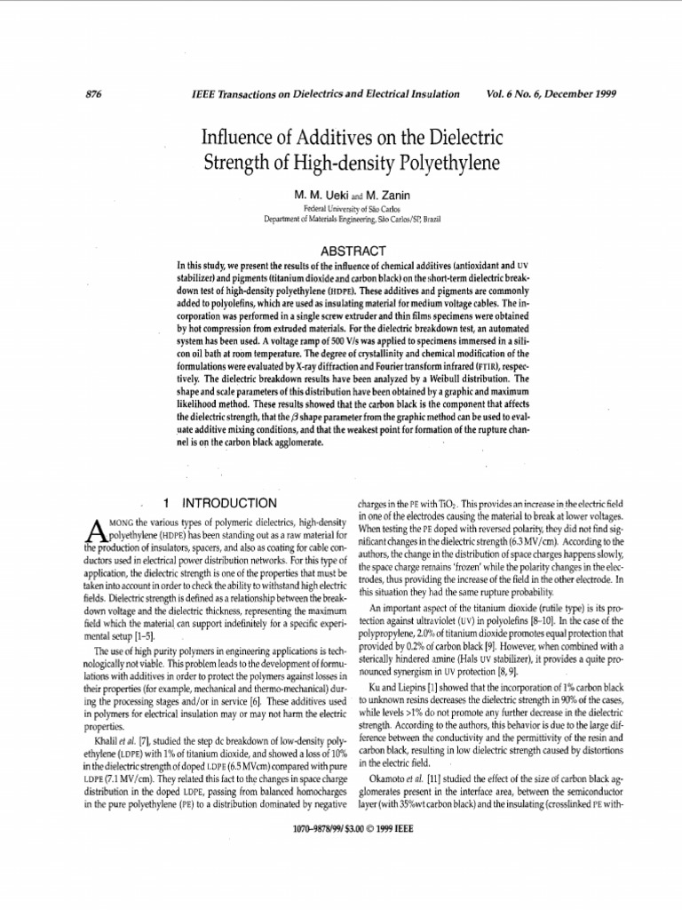 Influence of Additives On The Dielectric Strength of HighDensity