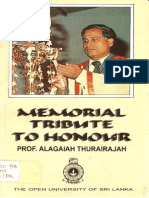 Memorial Tribute To Honour PROF. Alagaiah Thurairajah