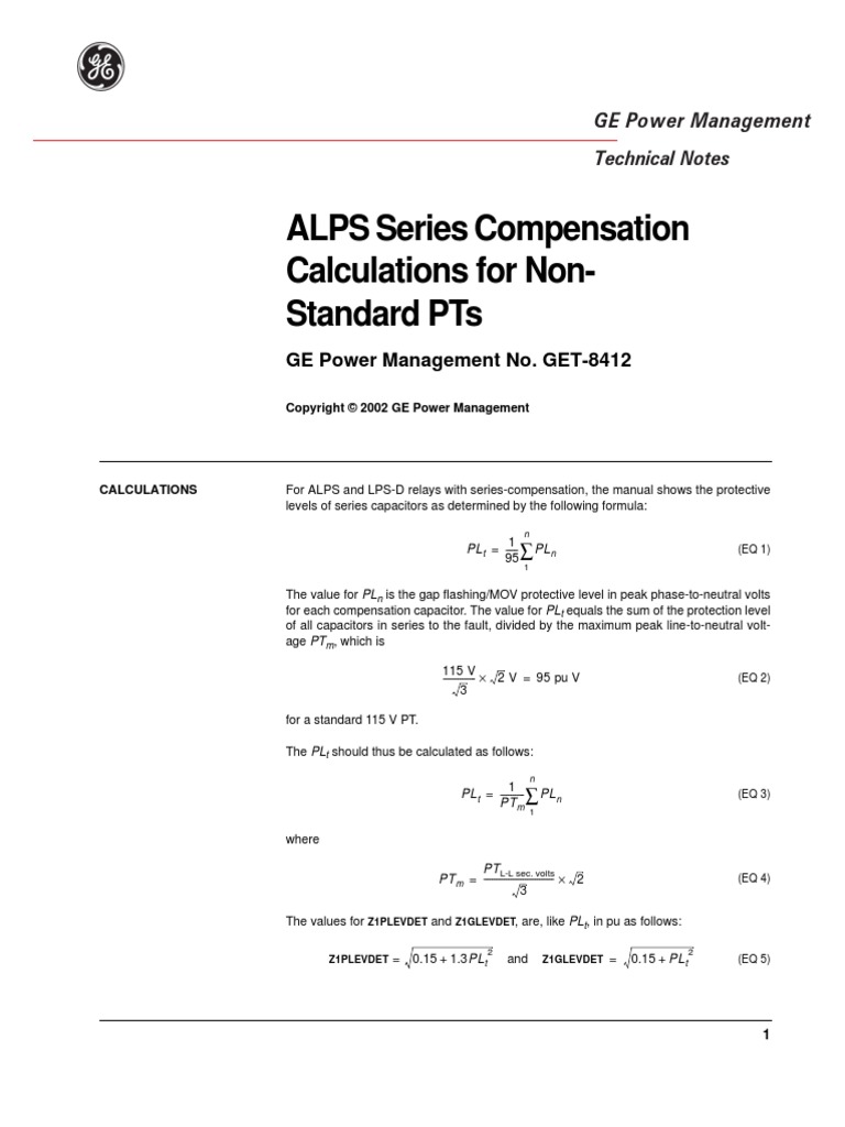 ALPS Series Compensation Calculations For Non - Standard PTs | PDF ...