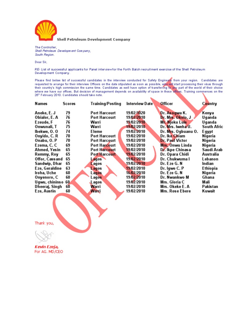 Shell Recruitment: Successful Safety Engineer Applicants | PDF | Violence