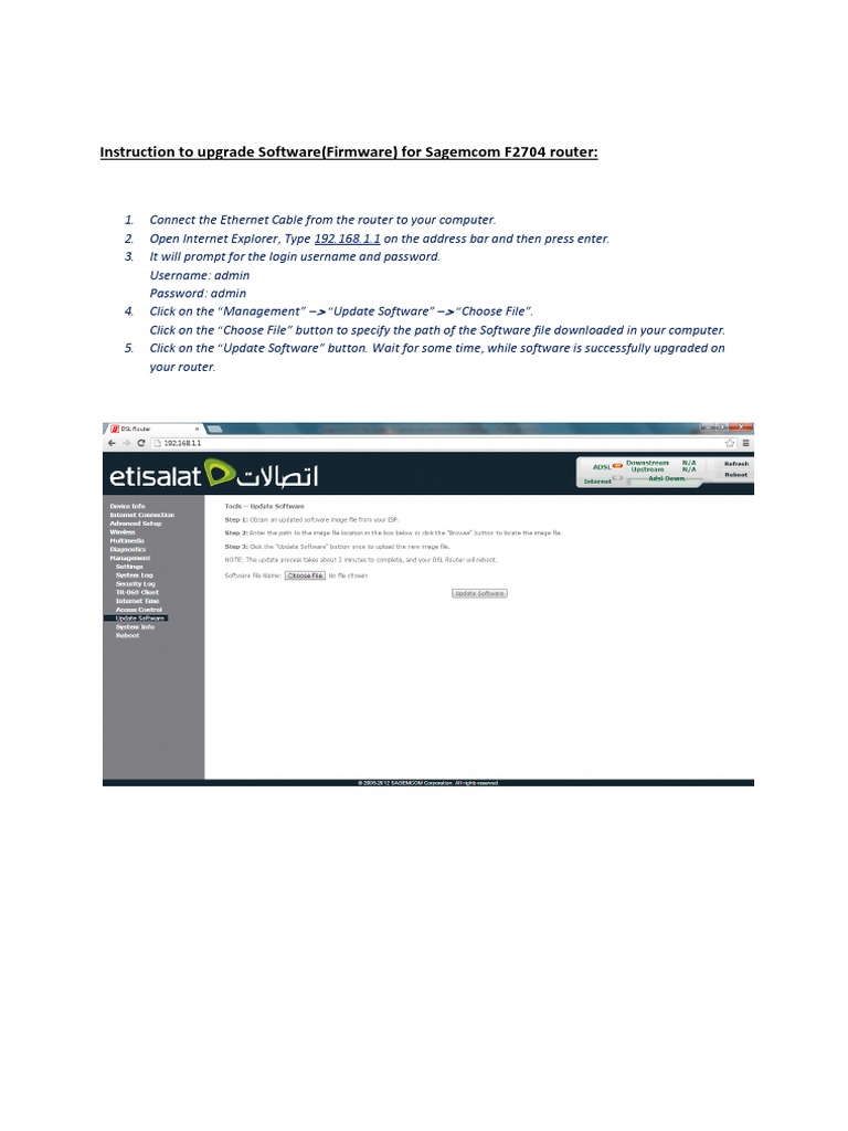 Sagemcom F2704 Firmware Upgrade Guide | PDF